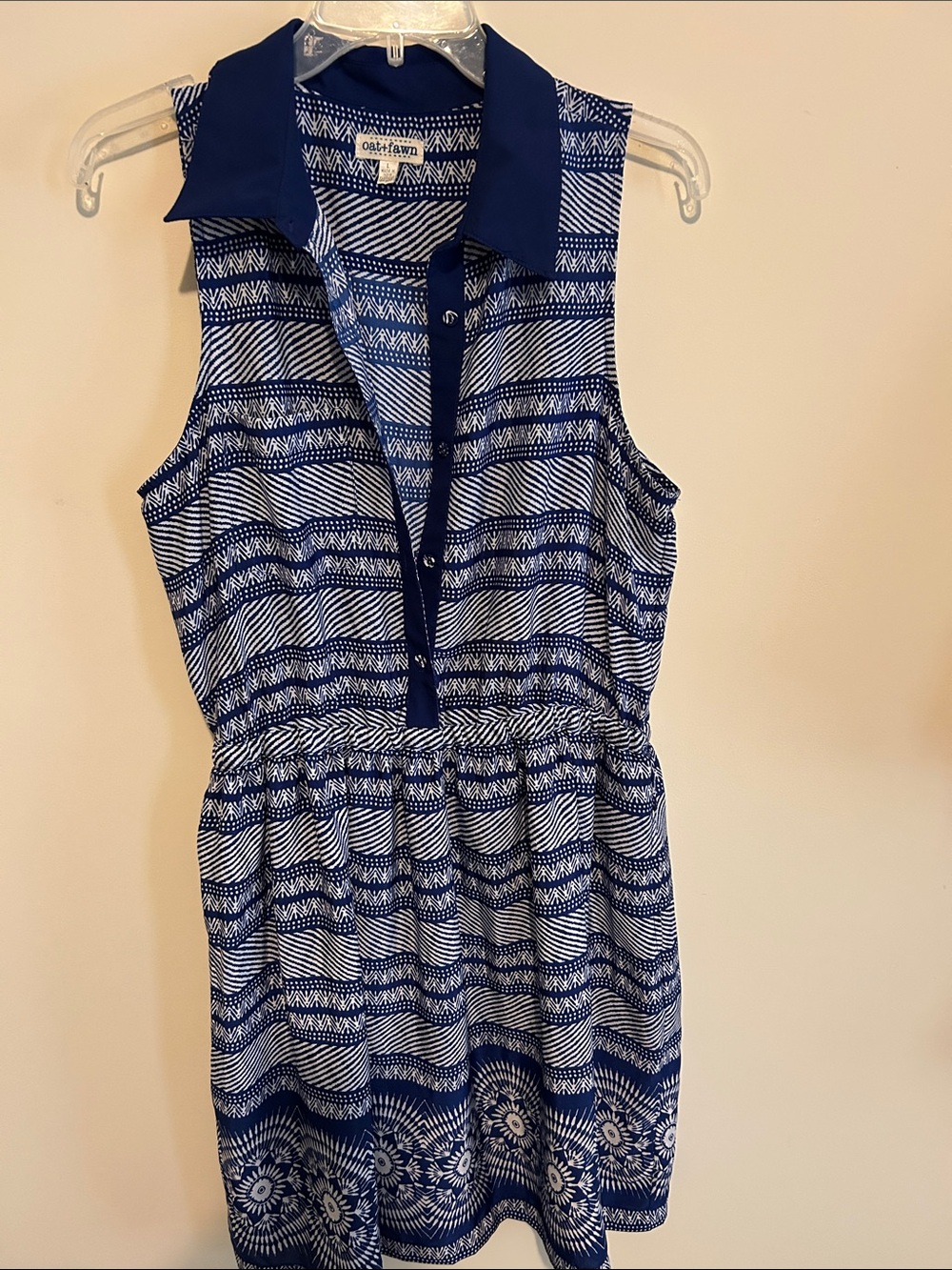 Oat + Fawn  Sleeveless Collared Blue Patterned summer  Dress